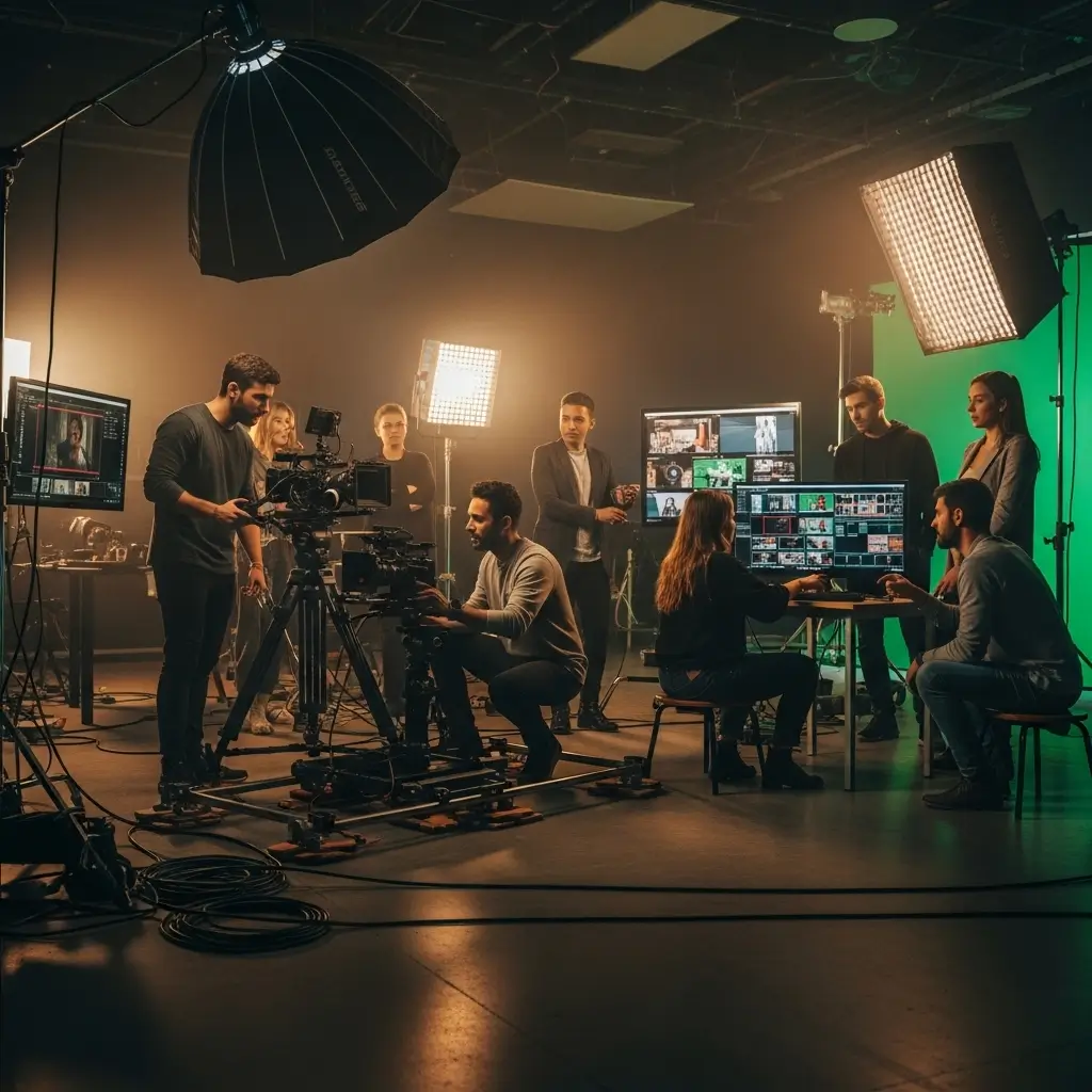 Profesyonel video prodüksiyon ekibi çekim yapıyor
